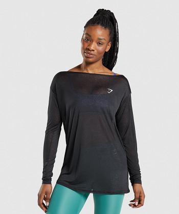 Gymshark Tränings Oversized Long Sleeve Dam Svarta | SE 2804YXF